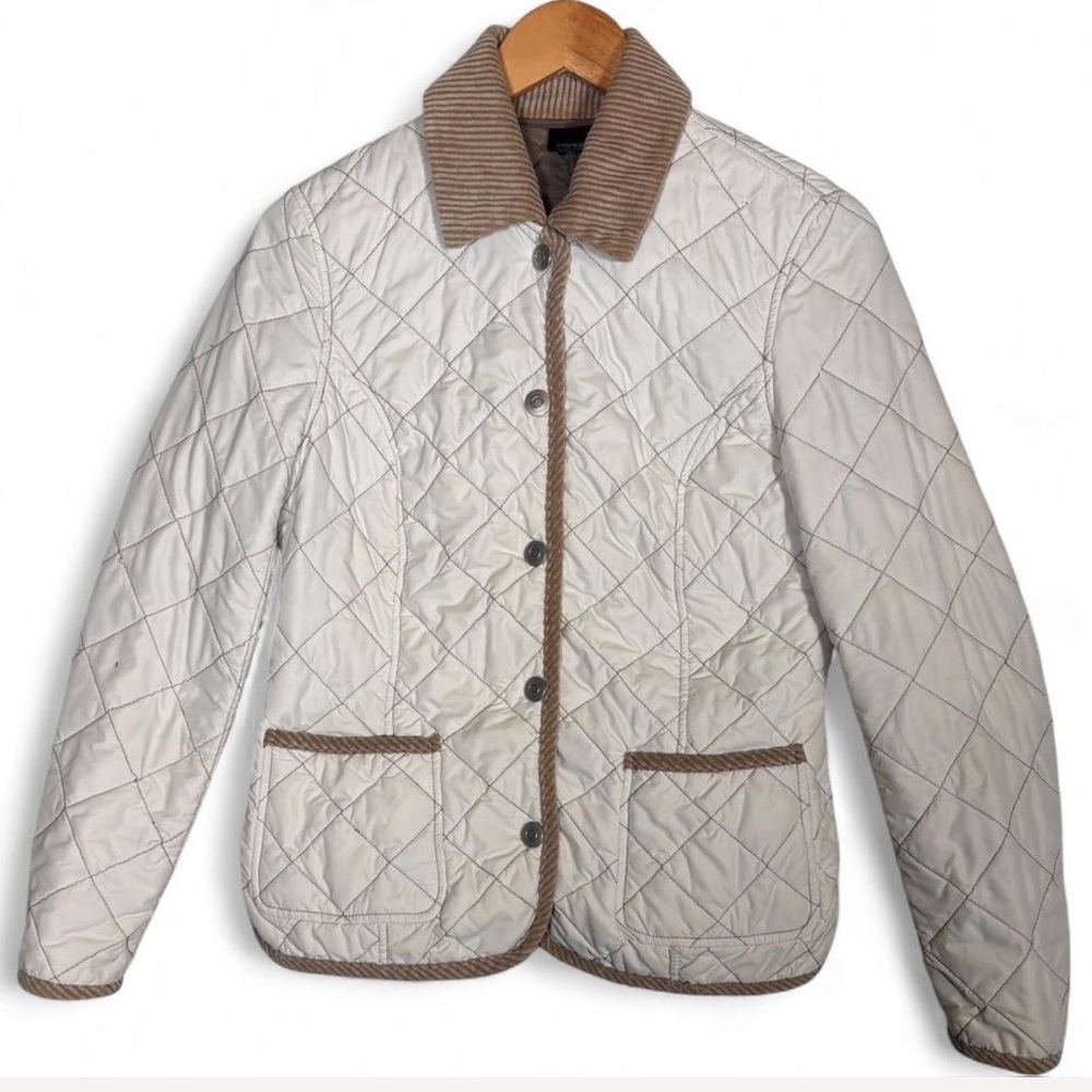 Esprit Quilted Jacket Cream Corduroy Trim Button Front Size S